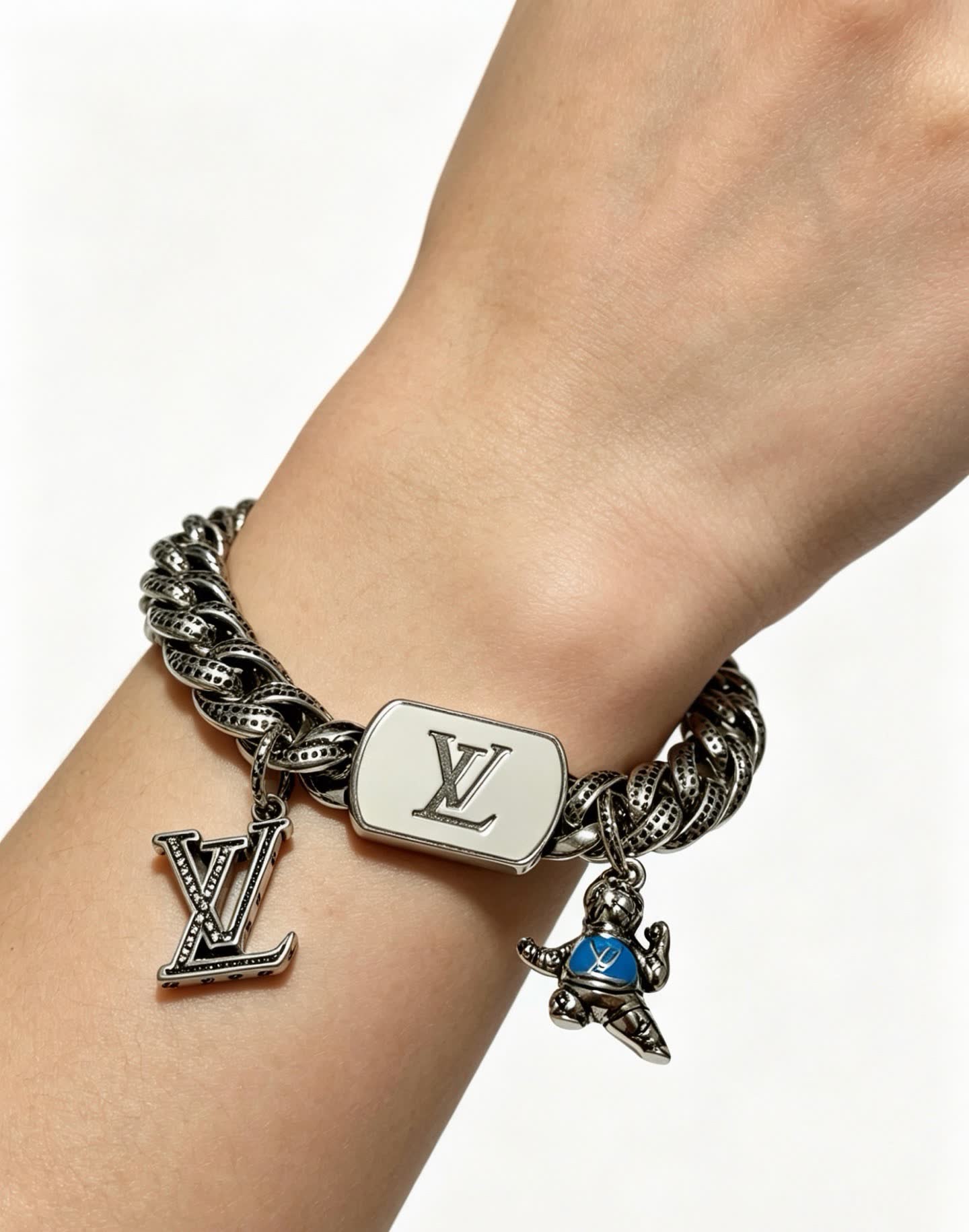 Louis Vuitton Silver Tone Bracelet with Charms